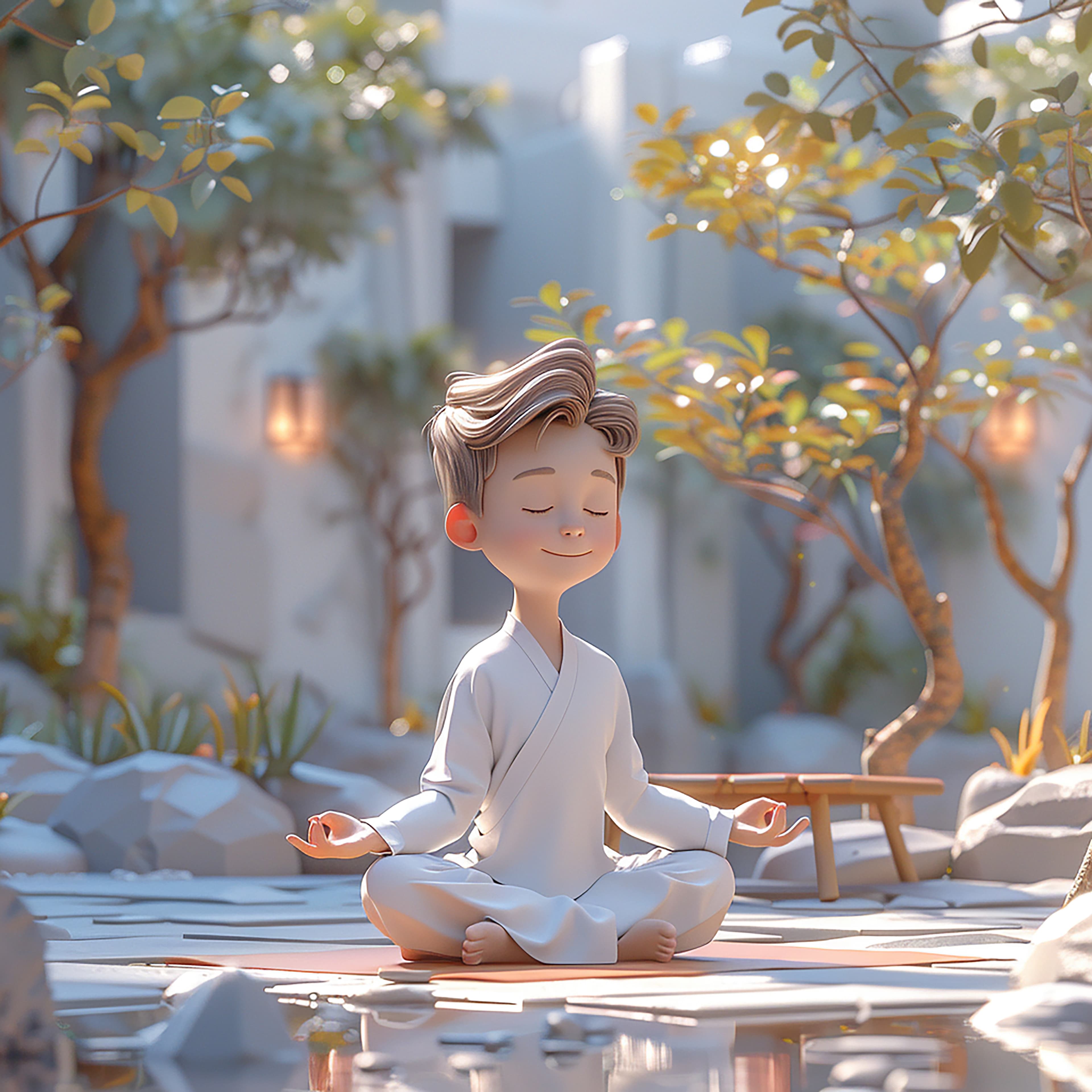 3D cartoon fitness man demonstrating mindful breathing techniques.